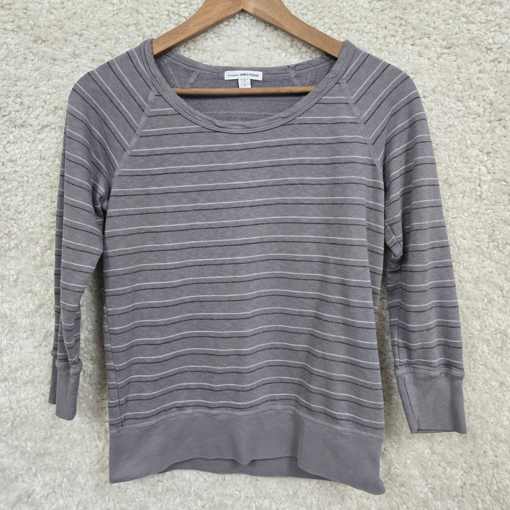 James Perse Striped Top Womens Size 1 Small Grey Supima Cotton Raglan